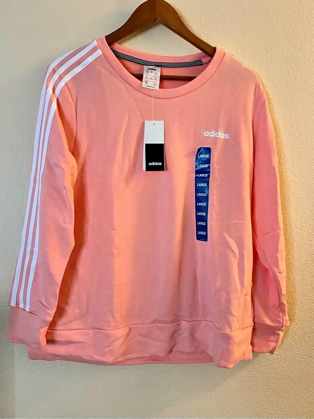 adidas 3-Stripes Crew Sweatshirt Pink & White Large